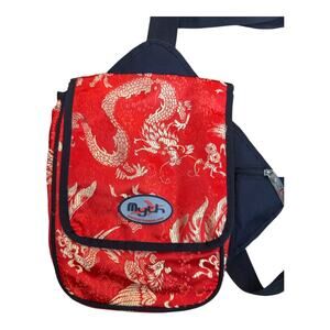 Myth Dragon Shoulder Bag – Red Satin Brocade Asian-Inspired Shoulder